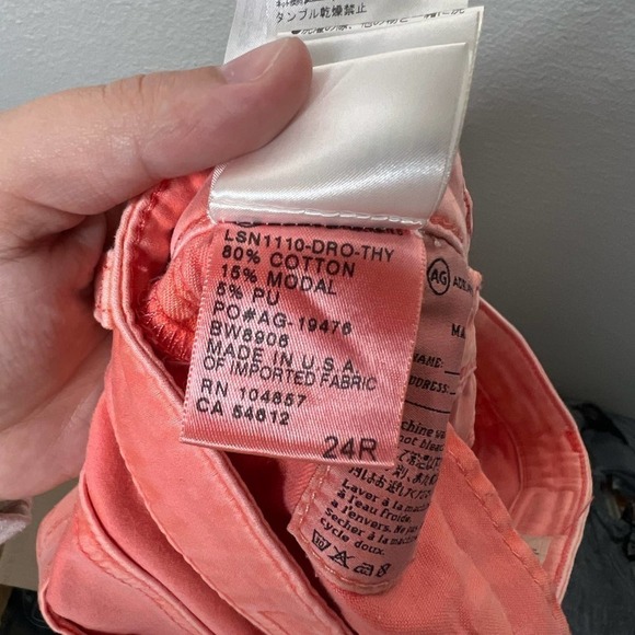 AG x THEORY The Stilt Cigarette Leg Low Rise Jeans Pink Coral Size 24R - Picture 8 of 8